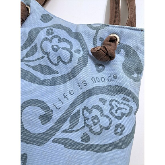 Life is Good Isabelle Caribbean Tote Bag Blue Paisley Canvas Beach Tropical - Picture 3 of 5